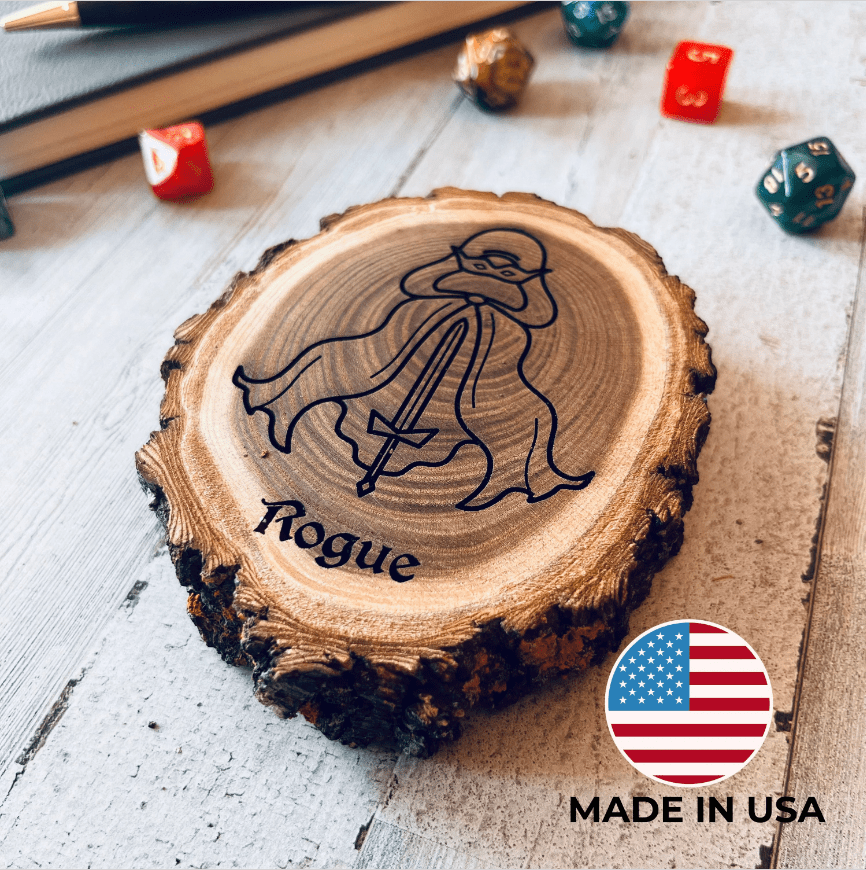 Dungeons and Dragons Real Wood Rogue DnD Coaster, DnD Accessories, DnD Gift for Men, DnD Stuff, D&D Gifts - Apparel & Accessories - Aylev