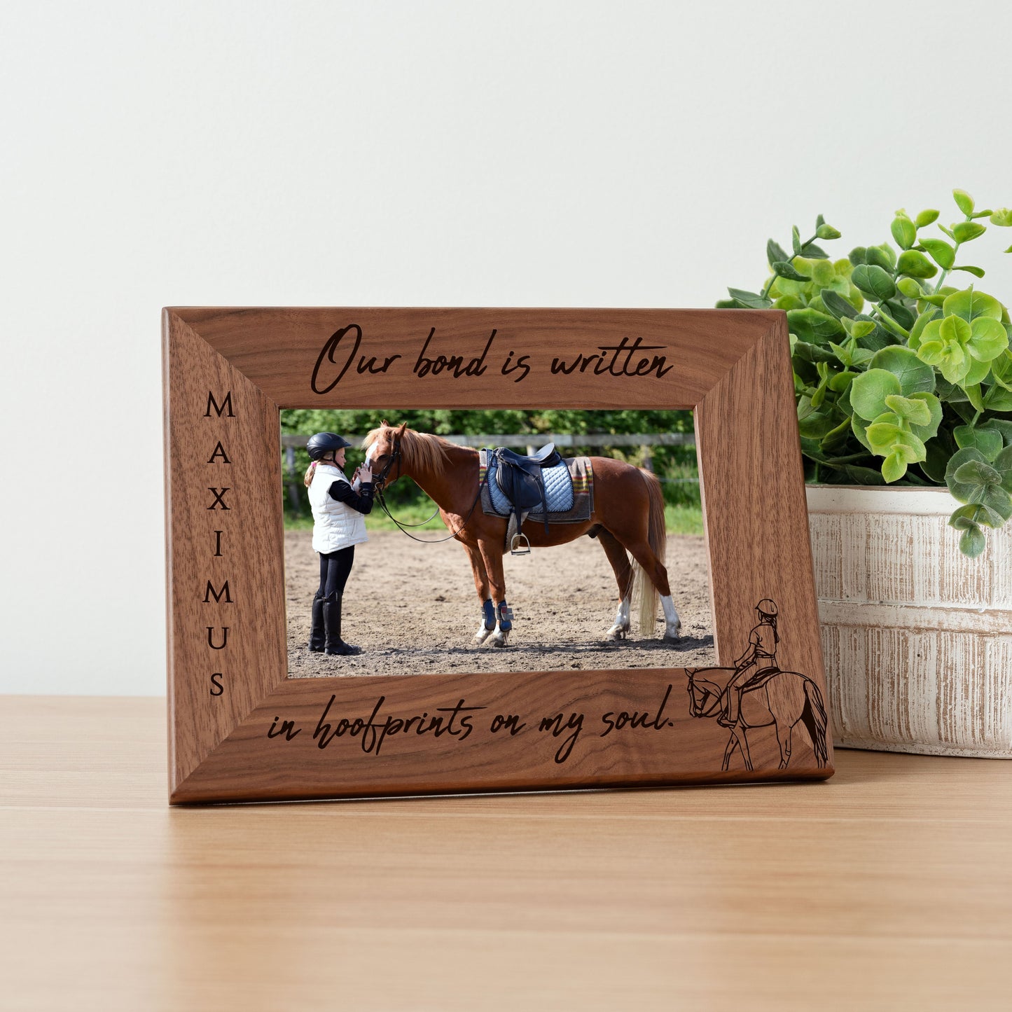 Personalized Horse Picture Frame, Genuine Walnut Horse Photo Frame 4x6, Horse Picture Wall Decor, Horse Memorial Gift, Horse Loss Gifts