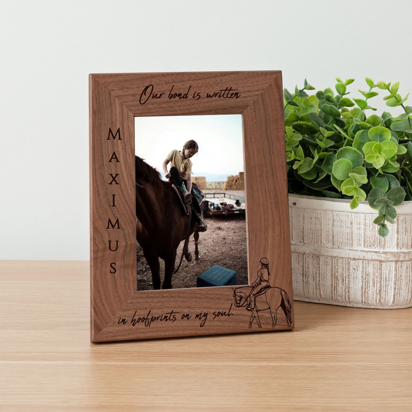 Personalized Horse Picture Frame, Genuine Walnut Horse Photo Frame 4x6, Horse Picture Wall Decor, Horse Memorial Gift, Horse Loss Gifts