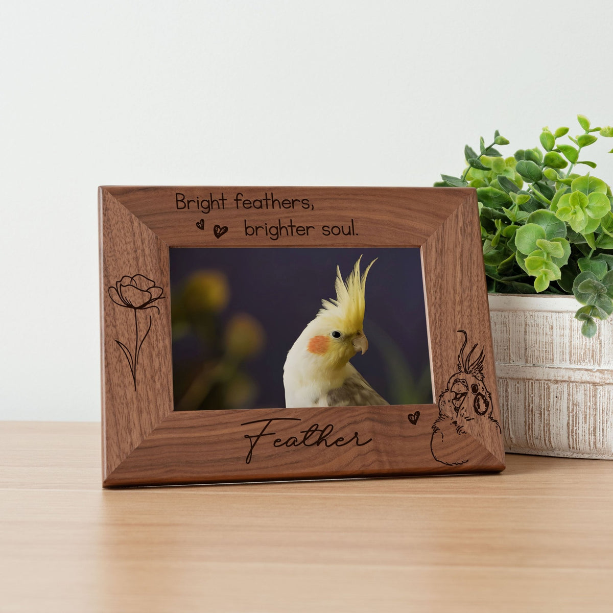 Personalized Bird Picture Frame, Genuine Walnut Bird Photo Frame 4x6, Bird Picture Wall Decor, Bird Memorial Gift, Bird Loss Gifts - Apparel & Accessories - Aylev