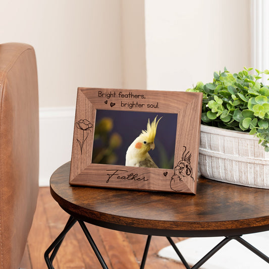 Personalized Bird Picture Frame, Genuine Walnut Bird Photo Frame 4x6, Bird Picture Wall Decor, Bird Memorial Gift, Bird Loss Gifts - Apparel & Accessories - Aylev