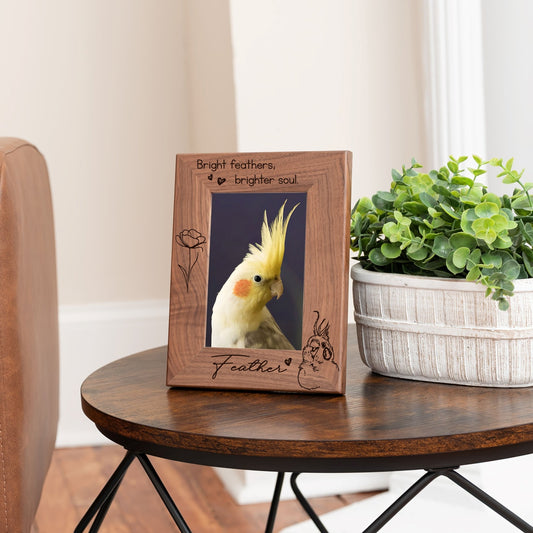 Personalized Bird Picture Frame, Genuine Walnut Bird Photo Frame 4x6, Bird Picture Wall Decor, Bird Memorial Gift, Bird Loss Gifts - Apparel & Accessories - Aylev