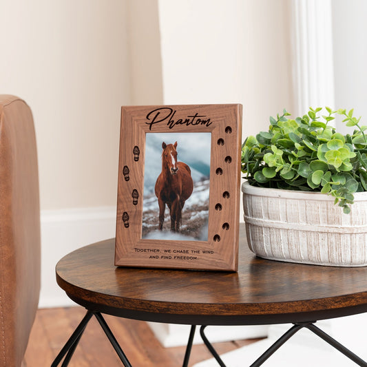 Personalized Horse Picture Frame, Genuine Walnut Horse Photo Frame 4x6, Horse Picture Wall Decor, Horse Memorial Gift, Horse Loss Gifts - Apparel & Accessories - Aylev