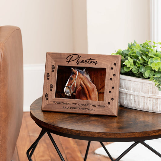 Personalized Horse Picture Frame, Genuine Walnut Horse Photo Frame 4x6, Horse Picture Wall Decor, Horse Memorial Gift, Horse Loss Gifts - Apparel & Accessories - Aylev