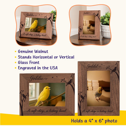 Personalized Bird Picture Frame, Genuine Walnut Bird Photo Frame 4x6, Bird Picture Wall Decor, Bird Memorial Gift, Bird Loss Gifts - Apparel & Accessories - Aylev