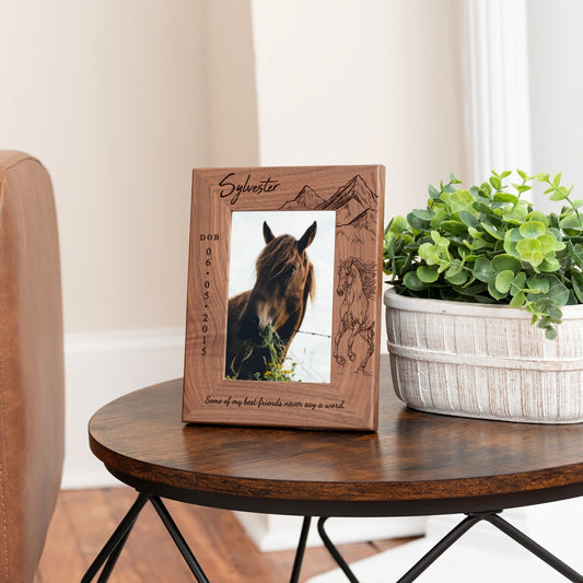 Personalized Horse Picture Frame, Genuine Walnut Horse Photo Frame 4x6, Horse Picture Wall Decor, Horse Memorial Gift, Horse Loss Gifts - Apparel & Accessories - Aylev