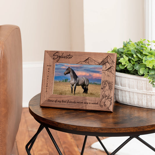 Personalized Horse Picture Frame, Genuine Walnut Horse Photo Frame 4x6, Horse Picture Wall Decor, Horse Memorial Gift, Horse Loss Gifts - Apparel & Accessories - Aylev