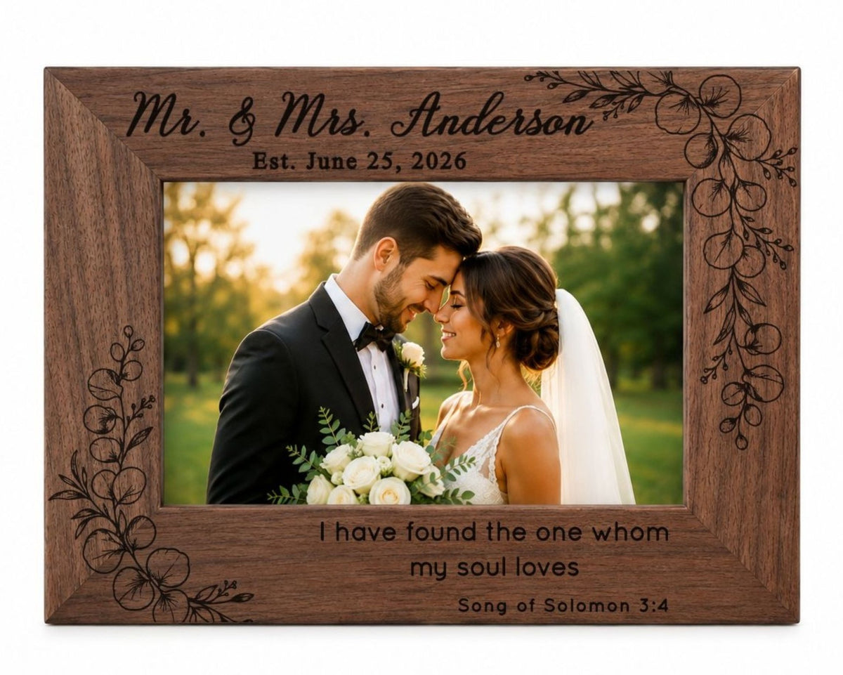 Personalized Wedding Photo Frame, Custom Engraved Genuine Walnut 4x6 Picture Frame, Family Keepsake, Wedding Gift for Couple - Apparel & Accessories - Aylev