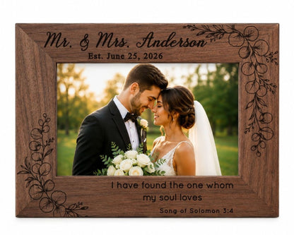 Personalized Wedding Photo Frame, Custom Engraved Genuine Walnut 4x6 Picture Frame, Family Keepsake, Wedding Gift for Couple - Apparel & Accessories - Aylev