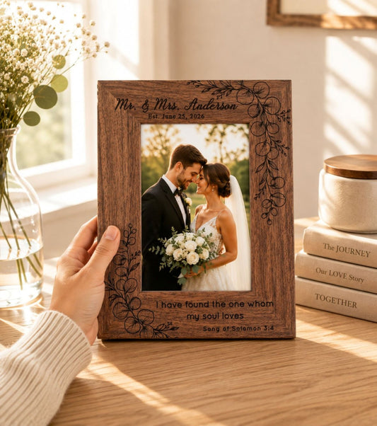 Personalized Wedding Photo Frame, Custom Engraved Genuine Walnut 4x6 Picture Frame, Family Keepsake, Wedding Gift for Couple - Apparel & Accessories - Aylev