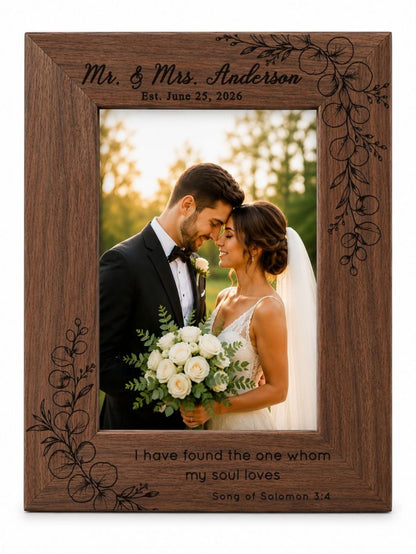 Personalized Wedding Photo Frame, Custom Engraved Genuine Walnut 4x6 Picture Frame, Family Keepsake, Wedding Gift for Couple - Apparel & Accessories - Aylev