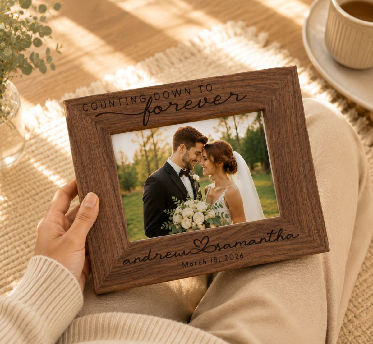 Personalized Wedding Photo Frame, Custom Engraved Genuine Walnut 4x6 Picture Frame, Family Keepsake, Wedding Gift for Couple - Apparel & Accessories - Aylev
