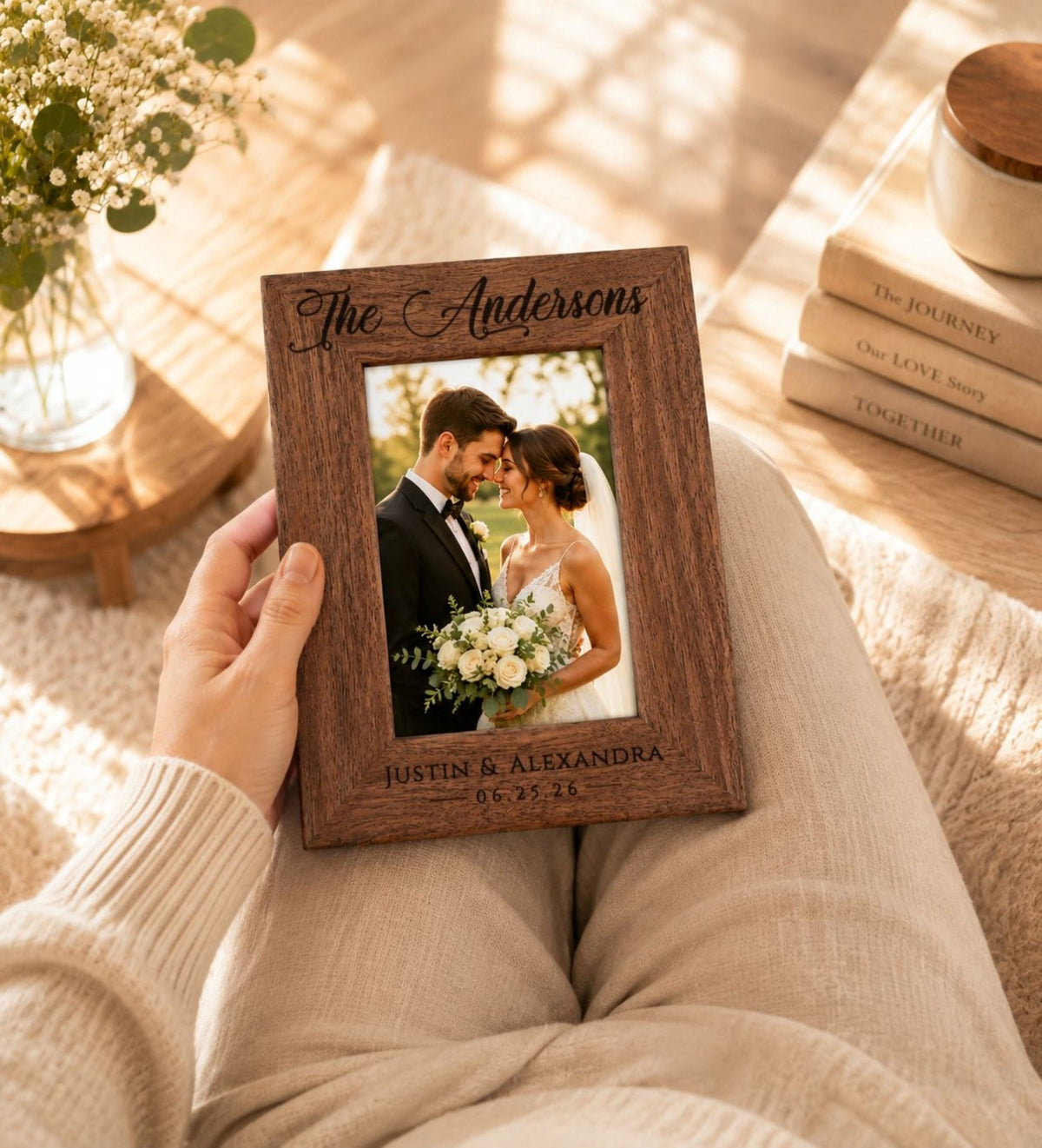 Personalized Wedding Photo Frame, Custom Engraved Genuine Walnut 4x6 Picture Frame, Family Keepsake, Wedding Gift for Couple - Apparel & Accessories - Aylev