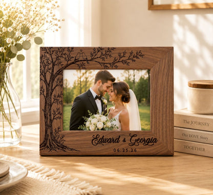 Personalized Wedding Photo Frame, Custom Engraved Genuine Walnut 4x6 Picture Frame, Family Keepsake, Wedding Gift for Couple - Apparel & Accessories - Aylev