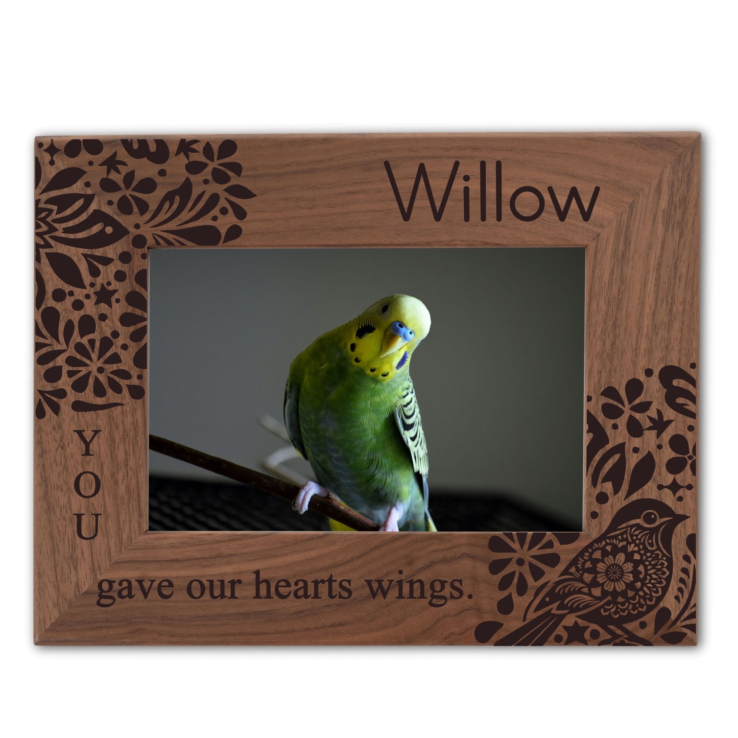 Personalized Bird Picture Frame, Genuine Walnut Bird Photo Frame 4x6, Bird Picture Wall Decor, Bird Memorial Gift, Bird Loss Gifts