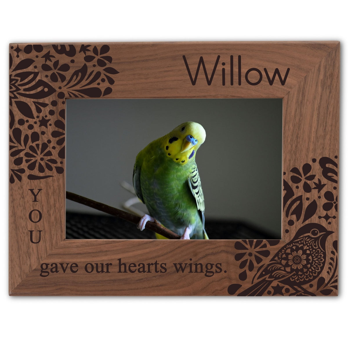 Personalized Bird Picture Frame, Genuine Walnut Bird Photo Frame 4x6, Bird Picture Wall Decor, Bird Memorial Gift, Bird Loss Gifts - Apparel & Accessories - Aylev