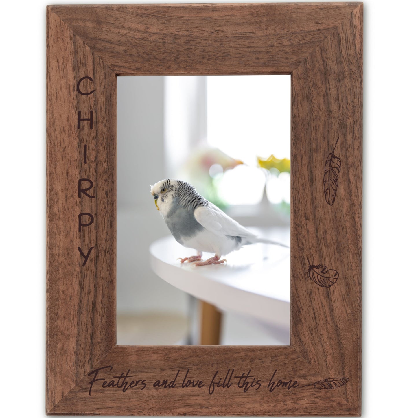 Personalized Bird Picture Frame, Genuine Walnut Bird Photo Frame 4x6, Bird Picture Wall Decor, Bird Memorial Gift, Bird Loss Gifts