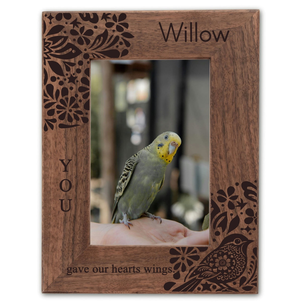 Personalized Bird Picture Frame, Genuine Walnut Bird Photo Frame 4x6, Bird Picture Wall Decor, Bird Memorial Gift, Bird Loss Gifts - Apparel & Accessories - Aylev