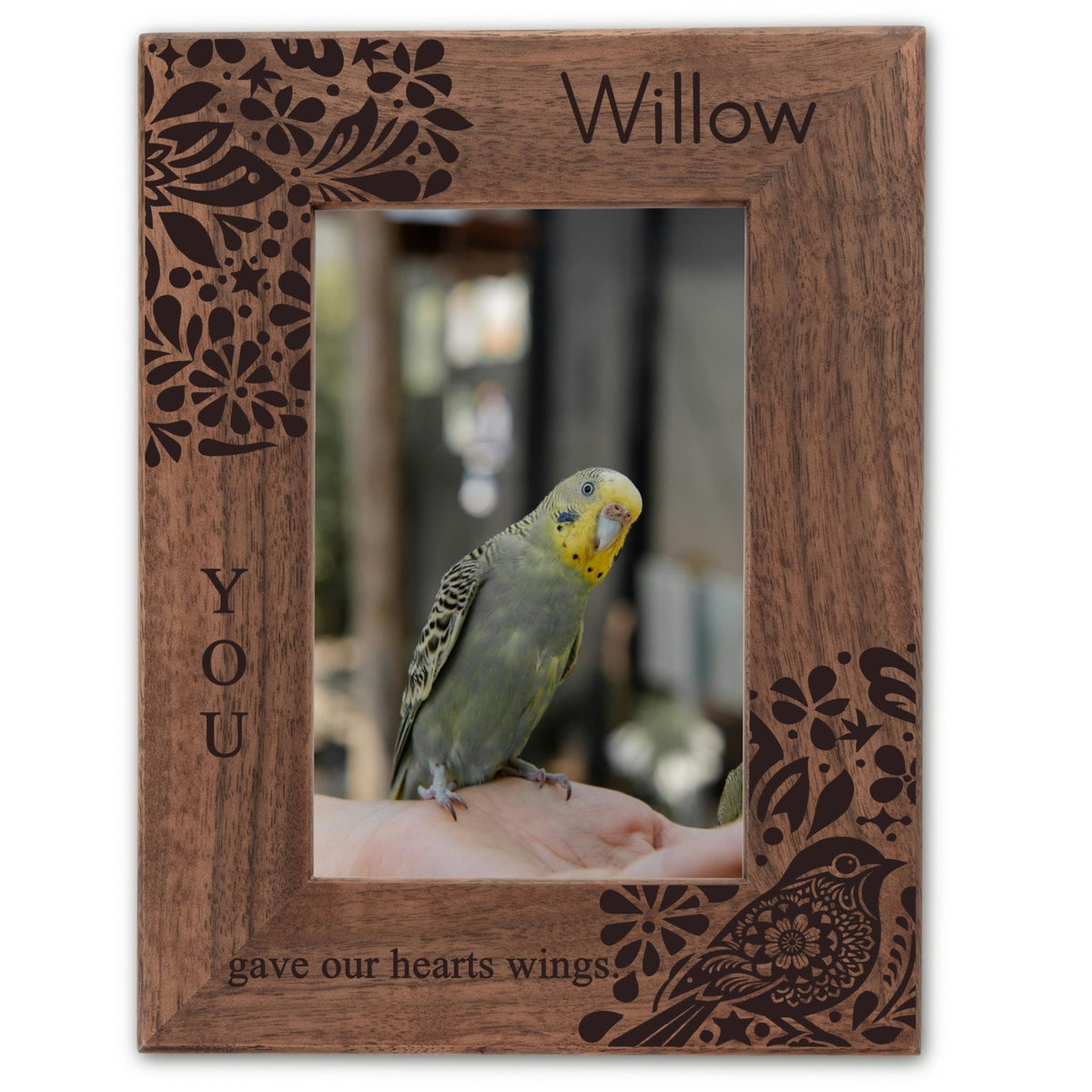 Personalized Bird Picture Frame, Genuine Walnut Bird Photo Frame 4x6, Bird Picture Wall Decor, Bird Memorial Gift, Bird Loss Gifts - Apparel & Accessories - Aylev