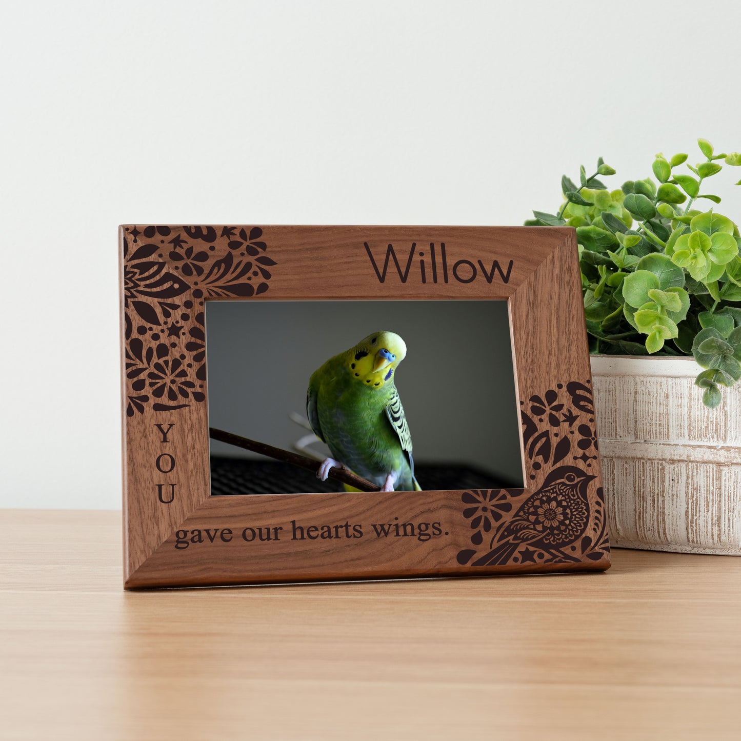 Personalized Bird Picture Frame, Genuine Walnut Bird Photo Frame 4x6, Bird Picture Wall Decor, Bird Memorial Gift, Bird Loss Gifts