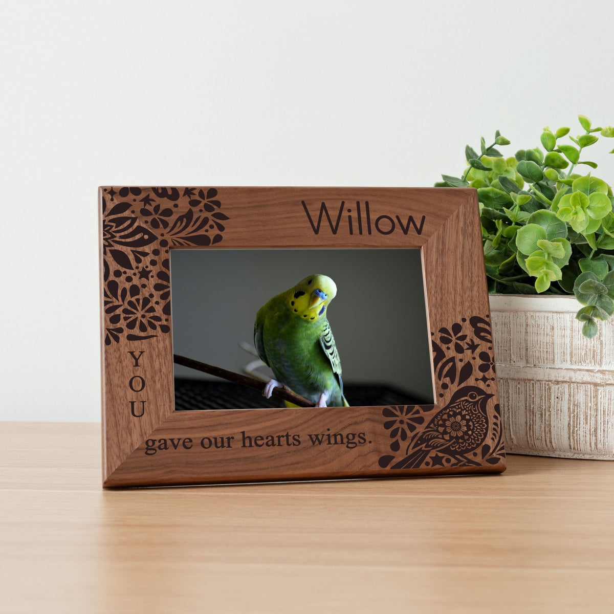 Personalized Bird Picture Frame, Genuine Walnut Bird Photo Frame 4x6, Bird Picture Wall Decor, Bird Memorial Gift, Bird Loss Gifts - Apparel & Accessories - Aylev