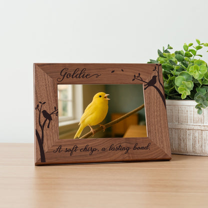 Personalized Bird Picture Frame, Genuine Walnut Bird Photo Frame 4x6, Bird Picture Wall Decor, Bird Memorial Gift, Bird Loss Gifts - Apparel & Accessories - Aylev