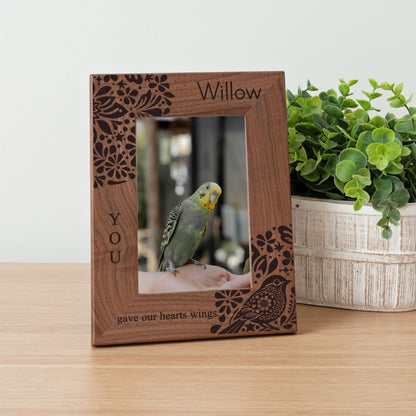 Personalized Bird Picture Frame, Genuine Walnut Bird Photo Frame 4x6, Bird Picture Wall Decor, Bird Memorial Gift, Bird Loss Gifts - Apparel & Accessories - Aylev