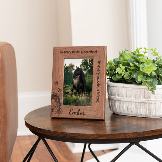 Personalized Horse Picture Frame, Genuine Walnut Horse Photo Frame 4x6, Horse Picture Wall Decor, Horse Memorial Gift, Horse Loss Gifts - Apparel & Accessories - Aylev