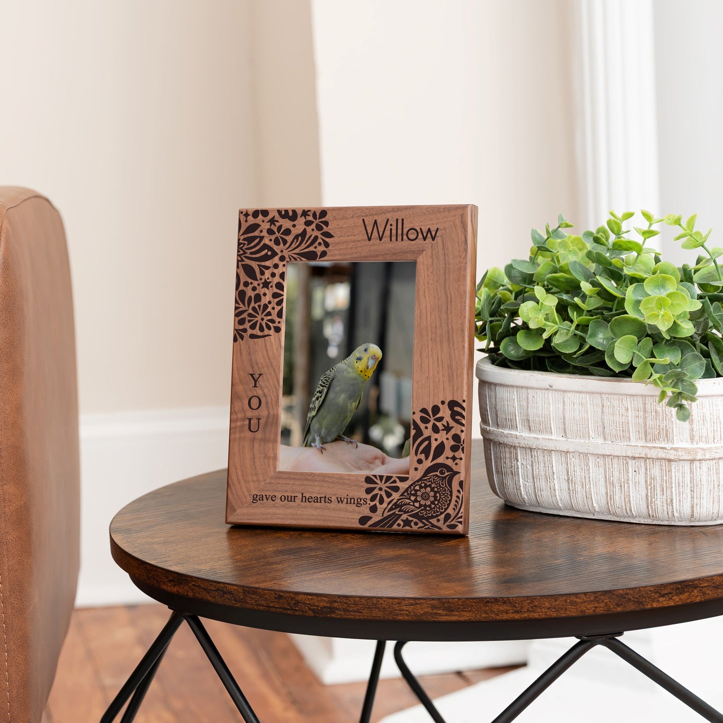 Personalized Bird Picture Frame, Genuine Walnut Bird Photo Frame 4x6, Bird Picture Wall Decor, Bird Memorial Gift, Bird Loss Gifts