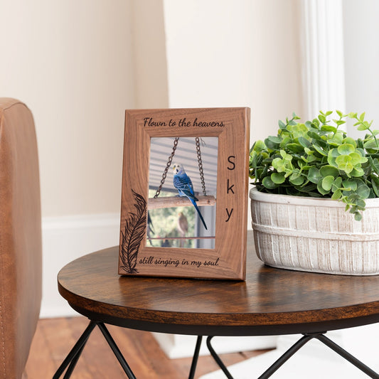 Personalized Bird Picture Frame, Genuine Walnut Bird Photo Frame 4x6, Bird Picture Wall Decor, Bird Memorial Gift, Bird Loss Gifts - Apparel & Accessories - Aylev