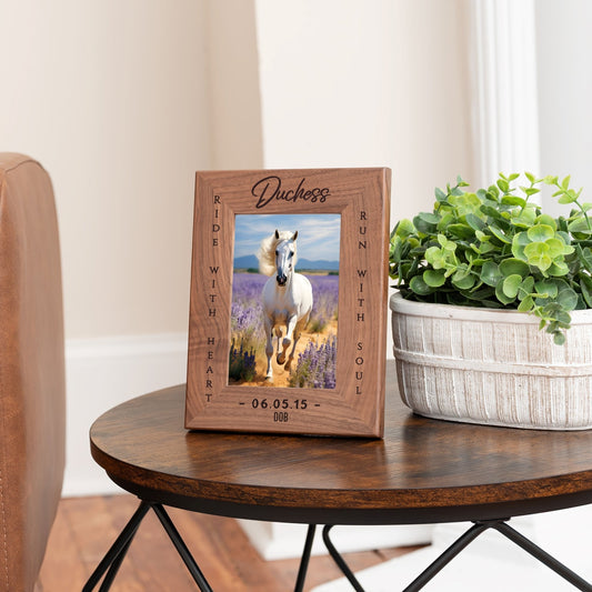 Personalized Horse Picture Frame, Genuine Walnut Horse Photo Frame 4x6, Horse Picture Wall Decor, Horse Memorial Gift, Horse Loss Gifts - Apparel & Accessories - Aylev