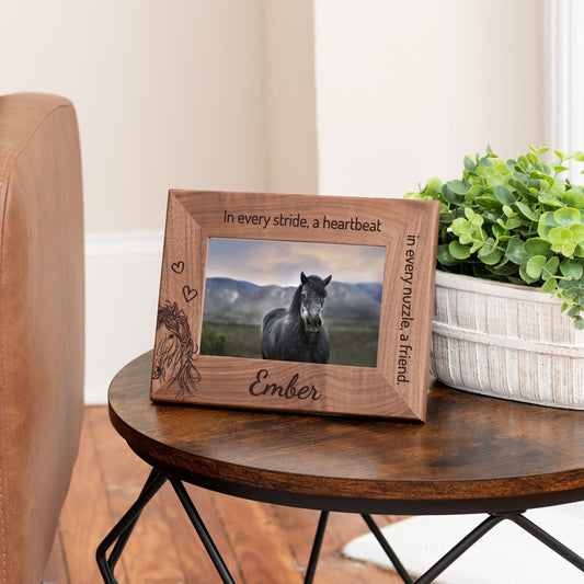 Personalized Horse Picture Frame, Genuine Walnut Horse Photo Frame 4x6, Horse Picture Wall Decor, Horse Memorial Gift, Horse Loss Gifts - Apparel & Accessories - Aylev