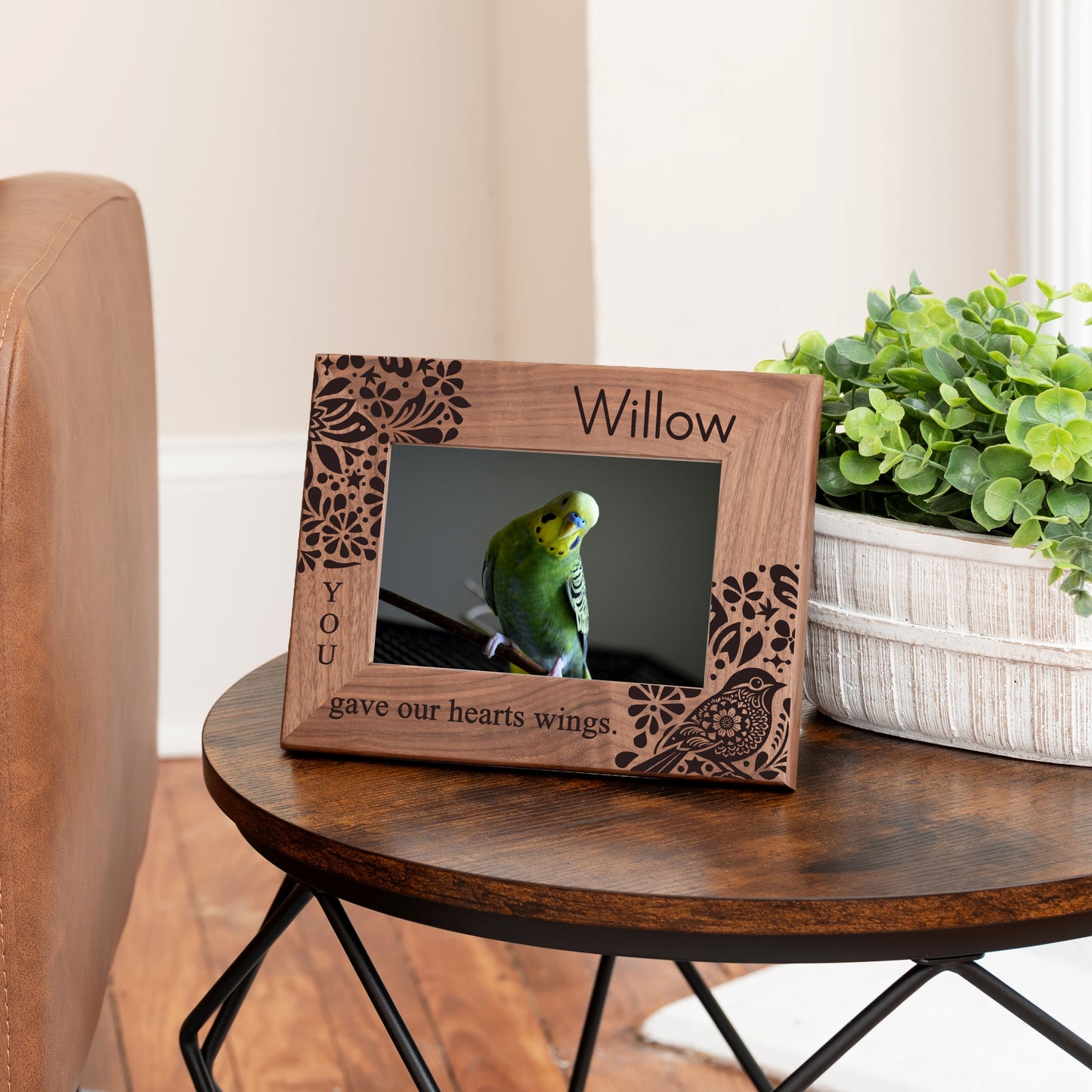 Personalized Bird Picture Frame, Genuine Walnut Bird Photo Frame 4x6, Bird Picture Wall Decor, Bird Memorial Gift, Bird Loss Gifts