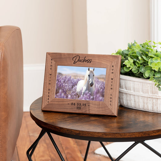 Personalized Horse Picture Frame, Genuine Walnut Horse Photo Frame 4x6, Horse Picture Wall Decor, Horse Memorial Gift, Horse Loss Gifts - Apparel & Accessories - Aylev