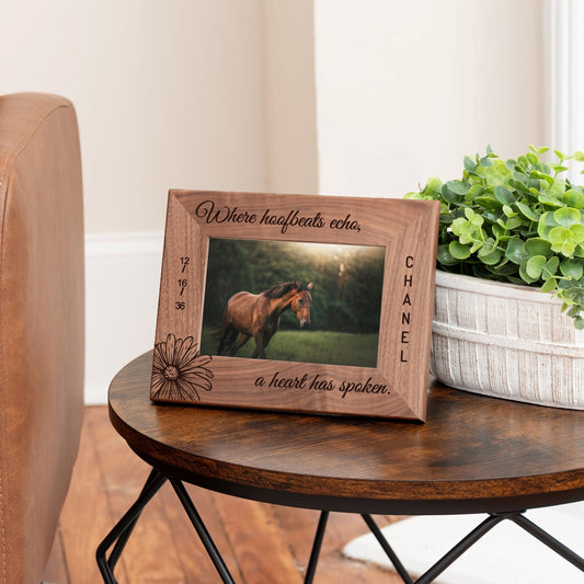 Personalized Horse Picture Frame, Genuine Walnut Horse Photo Frame 4x6, Horse Picture Wall Decor, Horse Memorial Gift, Horse Loss Gifts - Apparel & Accessories - Aylev