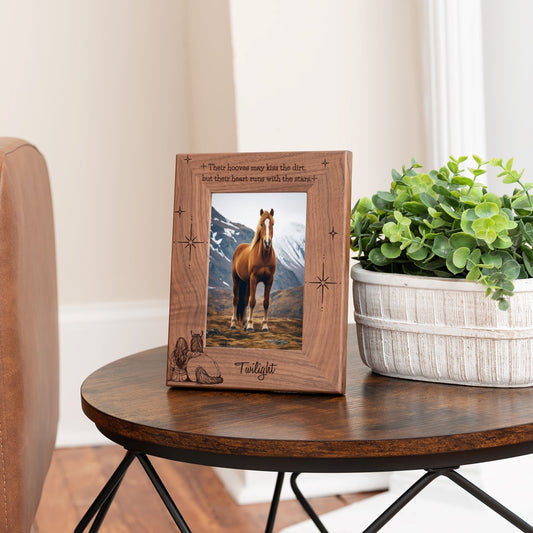 Personalized Horse Picture Frame, Genuine Walnut Horse Photo Frame 4x6, Horse Picture Wall Decor, Horse Memorial Gift, Horse Loss Gifts - Apparel & Accessories - Aylev