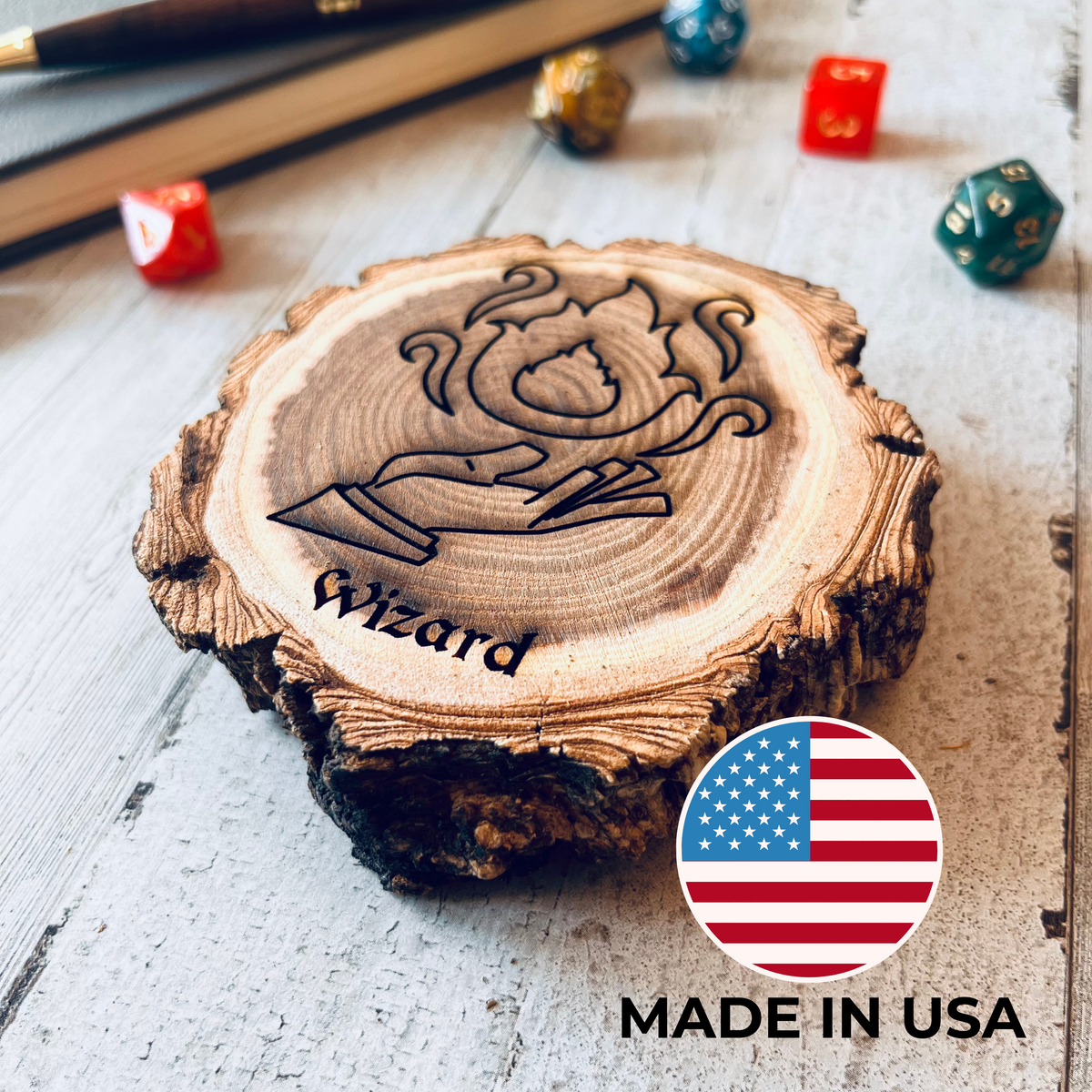 Dungeons and Dragons Real Wood Wizard DnD Coaster | DnD Accessories | DnD Gift for Men | Dungeon Master Gift | DnD Stuff | D&D Gifts - Aylev