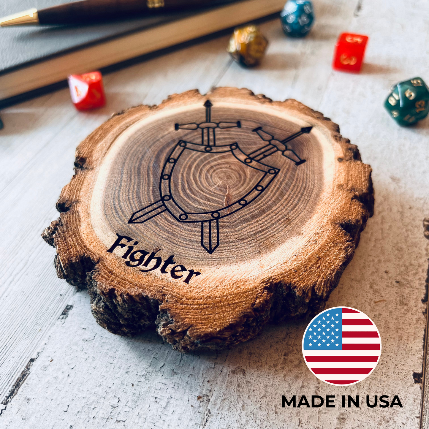 Dungeons and Dragons Real Wood Fighter DnD Coaster | DnD Accessories | DnD Gift for Men | Dungeon Master Gift | DnD Stuff | D&D Gifts - Aylev