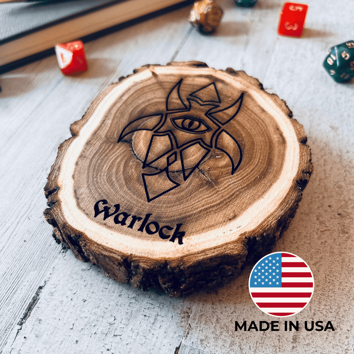Dungeons and Dragons Real Wood Warlock DnD Coaster, DnD Accessories, DnD Gift for Men, DnD Stuff, D&D Gifts - Apparel & Accessories - Aylev