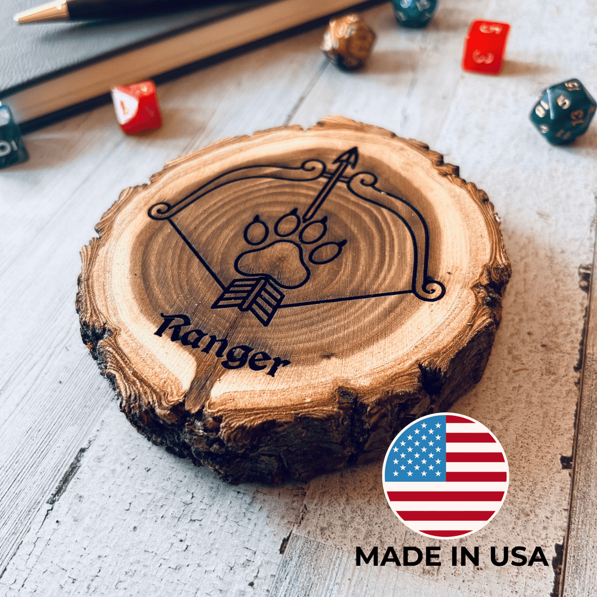 Dungeons and Dragons Real Wood Ranger DnD Coaster, DnD Accessories, DnD Gift for Men, DnD Stuff, D&D Gifts - Apparel & Accessories - Aylev