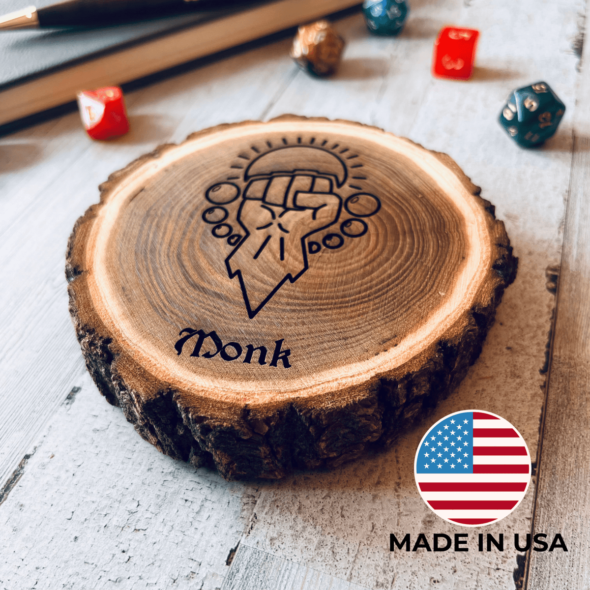 Dungeons and Dragons Real Wood Monk DnD Coaster, DnD Accessories, DnD Gift for Men, DnD Stuff, D&D Gifts - Apparel & Accessories - Aylev
