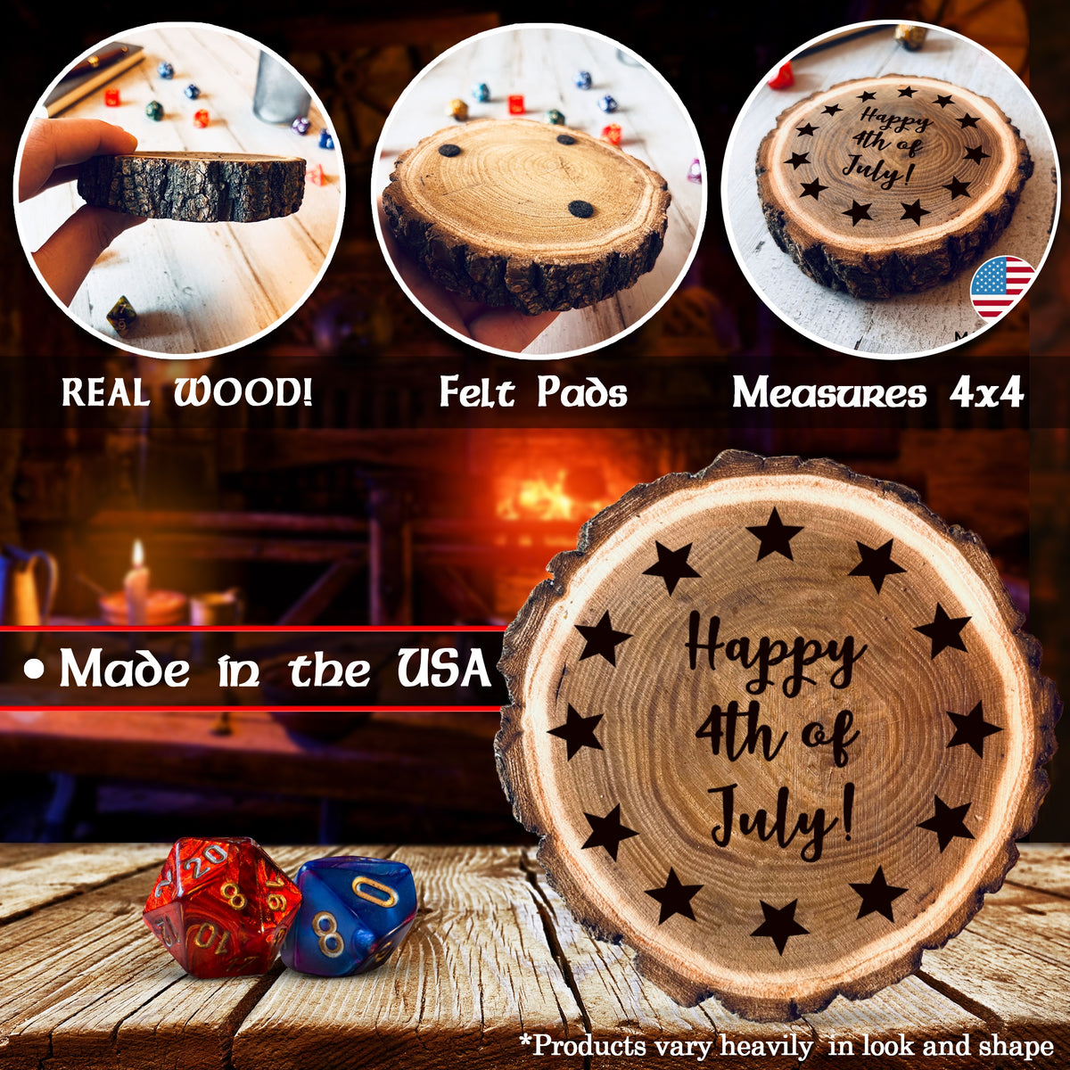 Dungeons and Dragons Real Wood 4thofJuly DnD Coaster, DnD Accessories, DnD Gift for Men, DnD Stuff, D&D Gifts - Apparel & Accessories - Aylev