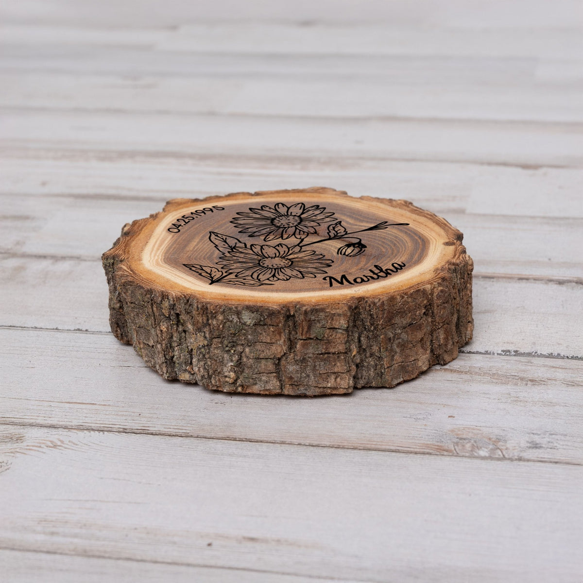 Personalized Birth Flower April Coaster, Real Wood Birth Month Flower Gift, Made in USA Birthday Gift for Her, Girlfriend, Wife, or Mom - Apparel & Accessories - Aylev