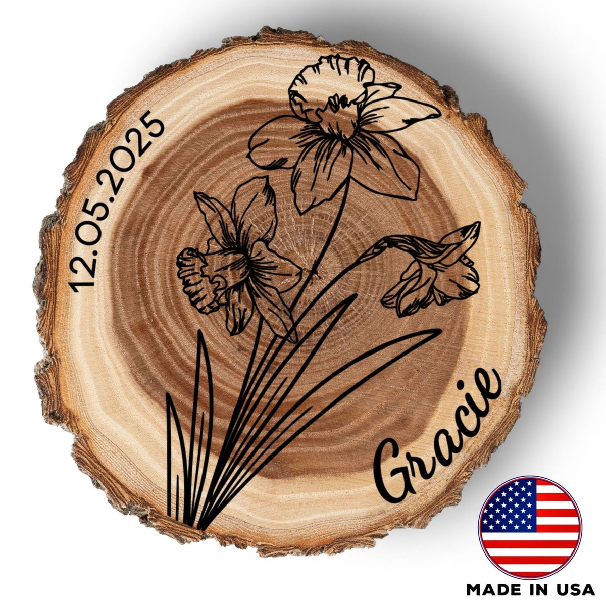 Personalized Birth Flower December Coaster, Real Wood Birth Month Flower Gift, Made in USA Birthday Gift for Her, Girlfriend, Wife, or Mom - Apparel & Accessories - Aylev