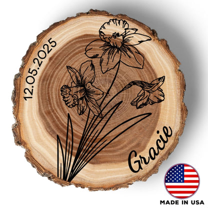 Personalized Birth Flower December Coaster, Real Wood Birth Month Flower Gift, Made in USA Birthday Gift for Her, Girlfriend, Wife, or Mom - Apparel & Accessories - Aylev