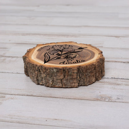 Personalized Birth Flower February Coaster, Real Wood Birth Month Flower Gift, Made in USA Birthday Gift for Her, Girlfriend, Wife, or Mom - Apparel & Accessories - Aylev
