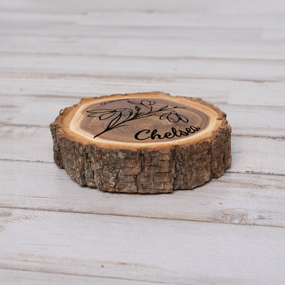 Personalized Birth Flower January Coaster, Real Wood Birth Month Flower Gift, Made in USA Birthday Gift for Her, Girlfriend, Wife, or Mom - Apparel & Accessories - Aylev