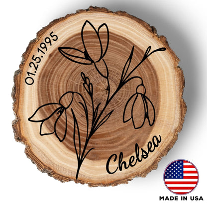 Personalized Birth Flower January Coaster, Real Wood Birth Month Flower Gift, Made in USA Birthday Gift for Her, Girlfriend, Wife, or Mom - Apparel & Accessories - Aylev