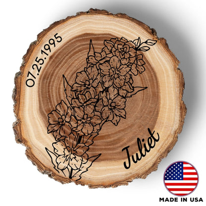 Personalized Birth Flower July Coaster, Real Wood Birth Month Flower Gift, Made in USA Birthday Gift for Her, Girlfriend, Wife, or Mom - Apparel & Accessories - Aylev