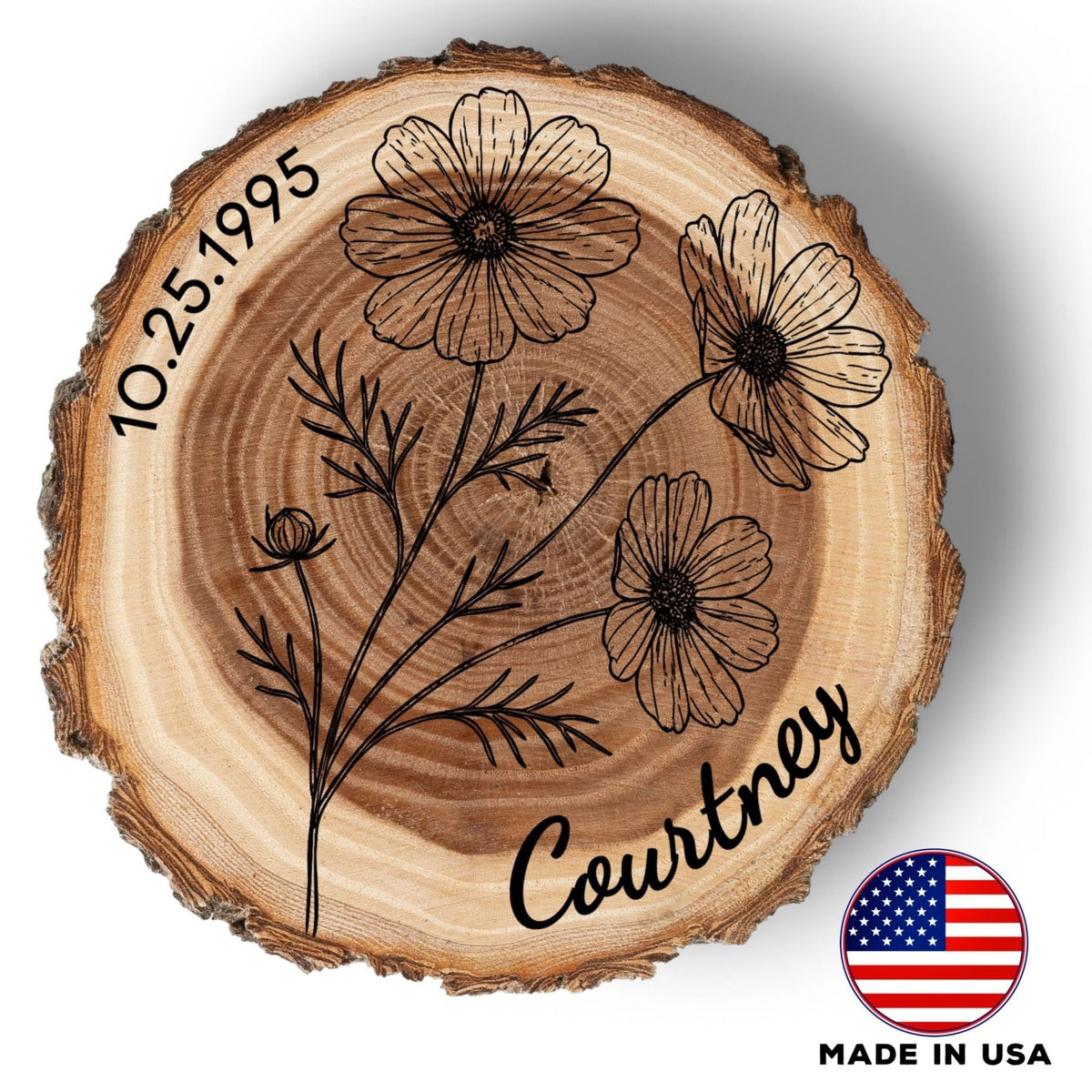 Personalized Birth Flower October Coaster, Real Wood Birth Month Flower Gift, Made in USA Birthday Gift for Her, Girlfriend, Wife, or Mom - Apparel & Accessories - Aylev